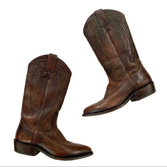 Frye Shoes - Frye Billy Distressed Embroidered Cowboy Boots 6